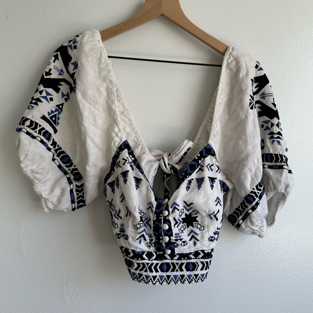 Anthropologie Blue and Black Embroidered Blouse - Picture 3 of 7